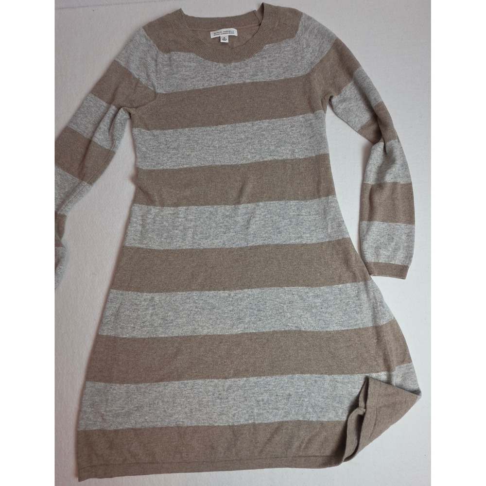 Banana Republic Cashmere Blend Striped Sweater Dress Tan Grey Long Sleeve M